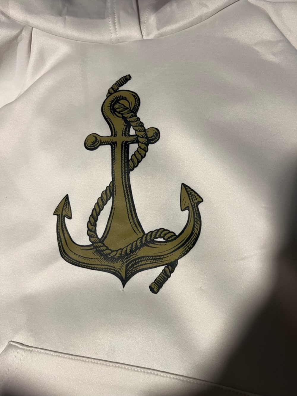 White Hoodie with Olive Anchor Graphic - Women's Sweatshirt